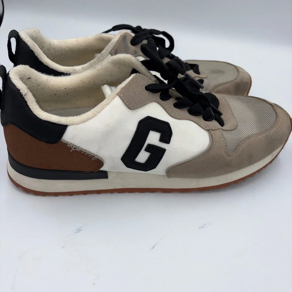 Guess Mens Low Top Sneakers Tan White Brown G Logo Lace Up Shoes Size 12